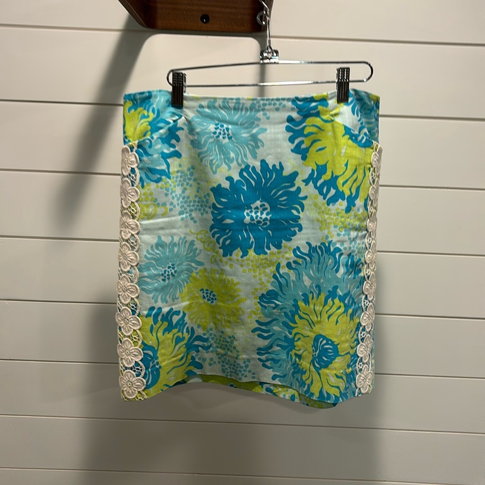 Lilly Pulitzer Originals Floral Skirt Aquamarine Seeing Things Size 10